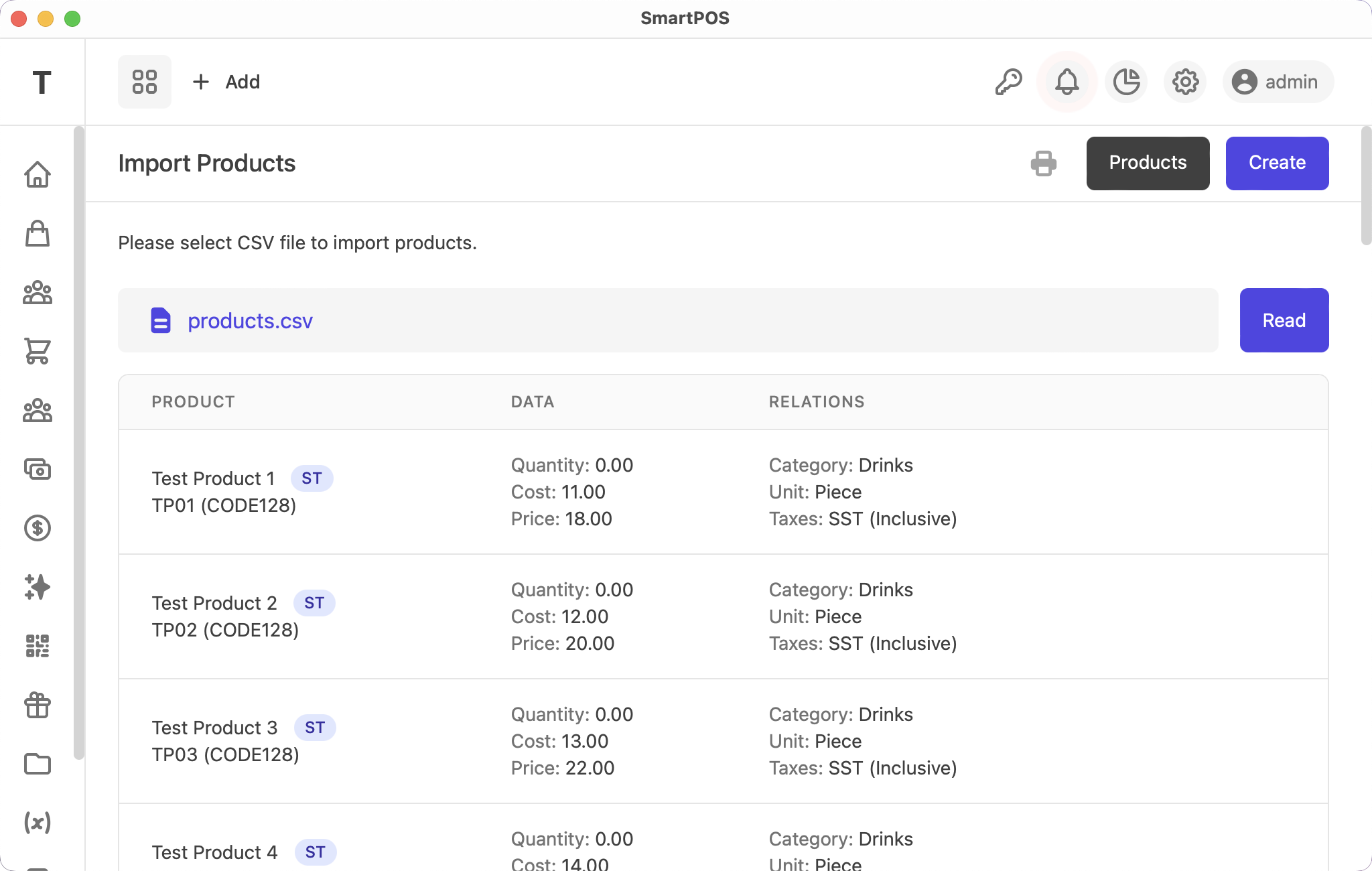 Products Import Read